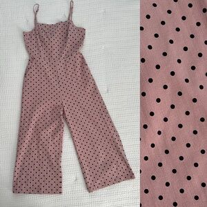 Re:named Pink and Black Polka Dot Cropped Tie In Back Romper Size Small